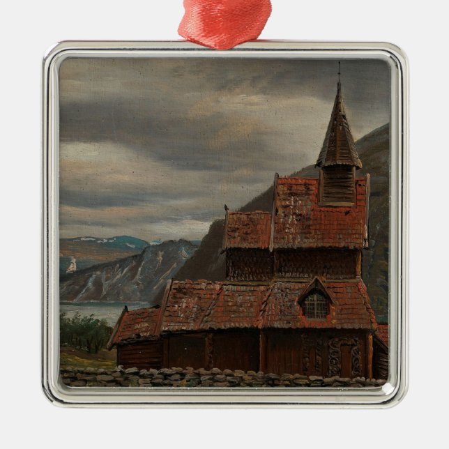 Norwegische Stave Church (von Knud Baade) Ornament Aus Metall (Vorne)