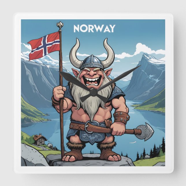 Norwegische Trolle Quadratische Wanduhr (Vorderseite)