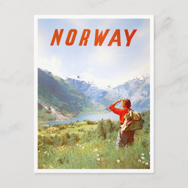 Norwegische Vintage Reise Postkarte (Vorderseite)