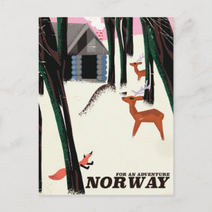Norwegische Vintage-Reiseplakatlandschaft Postkarte
