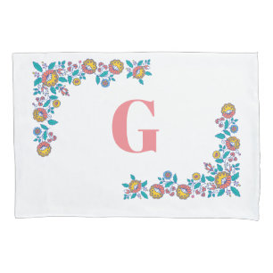 Norwegische Volkskunst-Blume Monogramm Kissenbezug