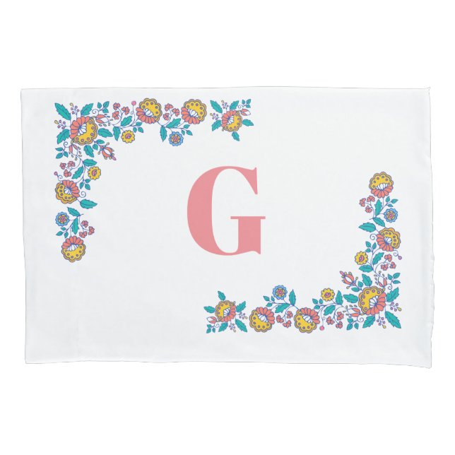 Norwegische Volkskunst-Blume | Monogramm Kissenbezug (Vorderseite)