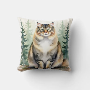 Norwegische Waldkatze Aquarell Waldkunst Kissen