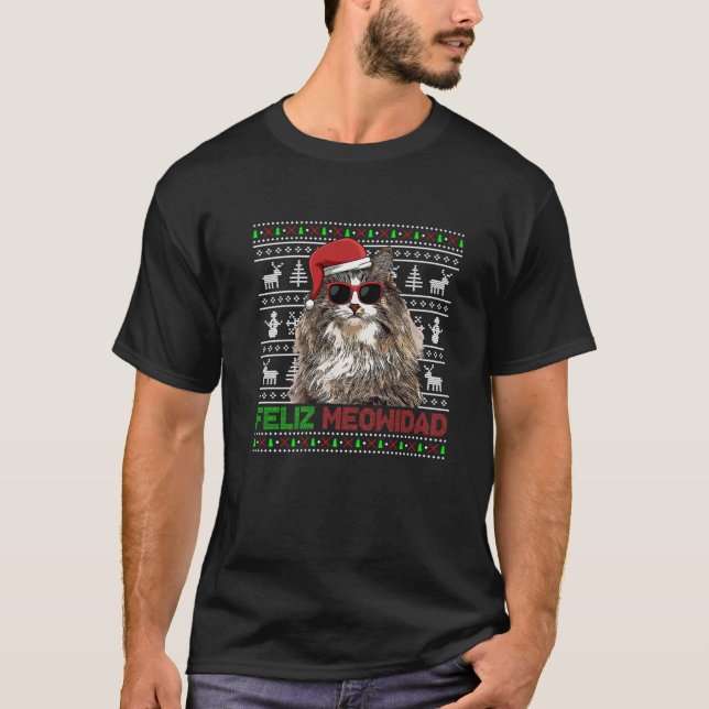 Norwegische Waldkatze Feliz Meowidad Funny Christm T-Shirt (Vorderseite)