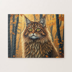 Norwegische Waldkatze im Goldenen Herbstwald