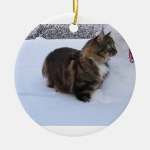 Norwegische Waldkatze im Schnee Keramik Ornament