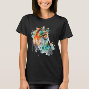 Norwegische Waldkatze in Aquarellfarbe Farbe lange T-Shirt