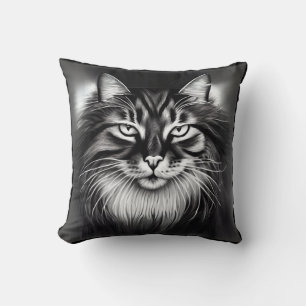 Norwegische Waldkatze in Schwarz und Weiß Kissen