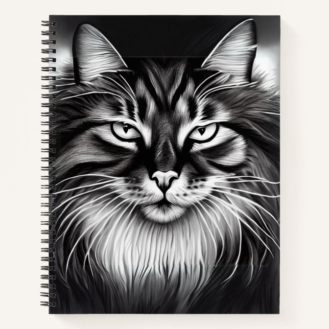 Norwegische Waldkatze in Schwarz und Weiß Notizbuch (Vorderseite)