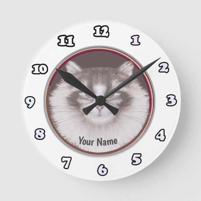 Norwegische Waldkatzenzeituhr Runde Wanduhr (Vorderseite)