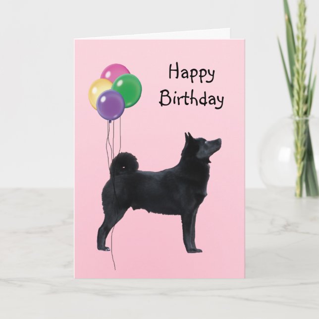 Norwegischer Buhund, Birthday Balloons Karte (Vorderseite)