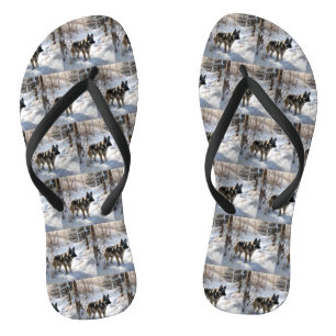 Norwegischer Elchhund Lass es schneien Weihnachten Flip Flops