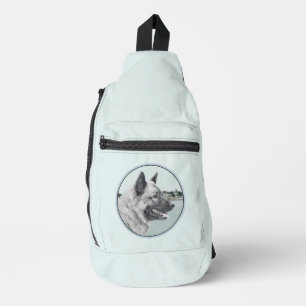 Norwegischer Elchhund und Dorfmalerei Hund Kunst Crossbody Bag