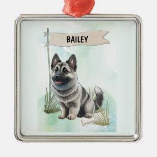 Norwegischer Elchhund Wasserfarbe Personalisierter Ornament Aus Metall