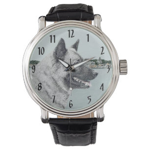 Norwegischer Elkhound bei Village Painting - Hunde Armbanduhr
