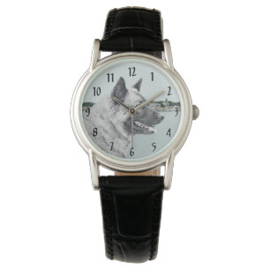 Norwegischer Elkhound bei Village Painting - Hunde Armbanduhr
