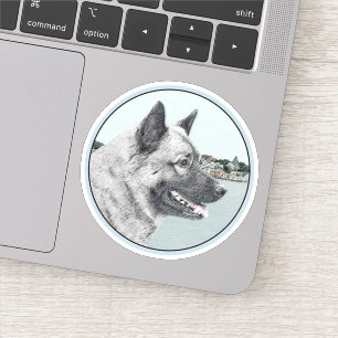 Norwegischer Elkhound bei Village Painting - Hunde Aufkleber