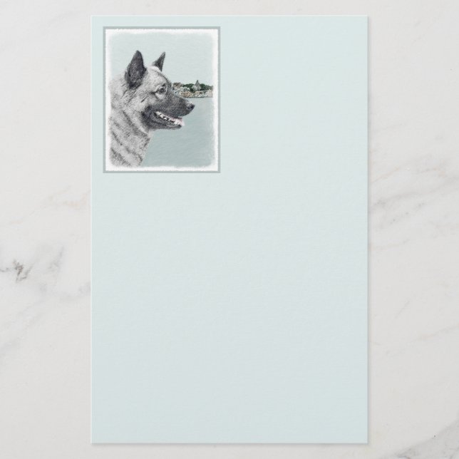 Norwegischer Elkhound bei Village Painting - Hunde Briefpapier (Vorderseite)