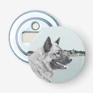 Norwegischer Elkhound bei Village Painting - Hunde Flaschenöffner