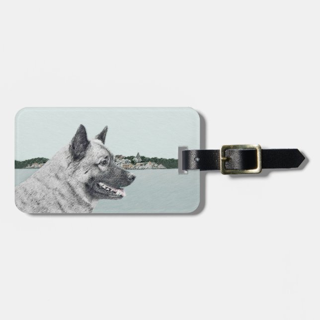 Norwegischer Elkhound bei Village Painting - Hunde Gepäckanhänger (Vorderseite horizontal)