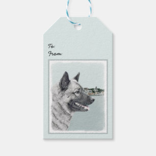 Norwegischer Elkhound bei Village Painting - Hunde Geschenkanhänger