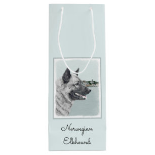 Norwegischer Elkhound bei Village Painting - Hunde Geschenktüte Für Weinflaschen