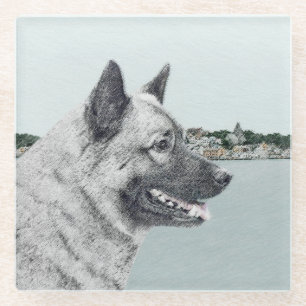 Norwegischer Elkhound bei Village Painting - Hunde Glasuntersetzer