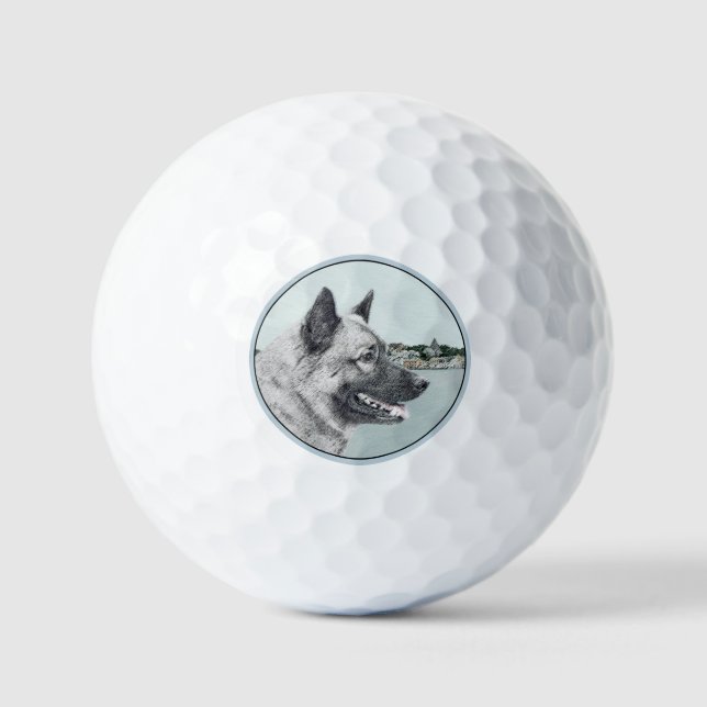 Norwegischer Elkhound bei Village Painting - Hunde Golfball (Vorderseite)