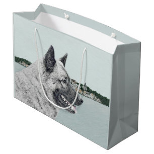 Norwegischer Elkhound bei Village Painting - Hunde Große Geschenktüte