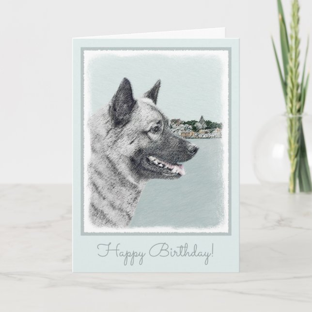 Norwegischer Elkhound bei Village Painting - Hunde Karte (Vorderseite)