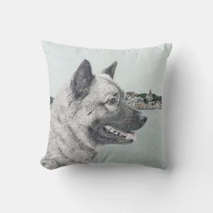 Norwegischer Elkhound bei Village Painting - Hunde Kissen