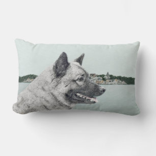 Norwegischer Elkhound bei Village Painting - Hunde Lendenkissen