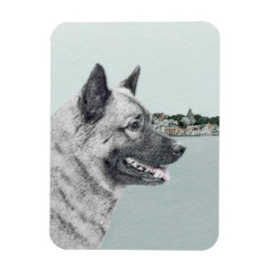 Norwegischer Elkhound bei Village Painting - Hunde Magnet