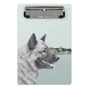 Norwegischer Elkhound bei Village Painting - Hunde Mini Klemmbrett