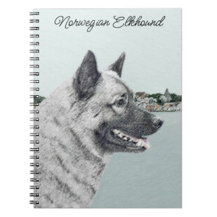 Norwegischer Elkhound bei Village Painting - Hunde Notizblock