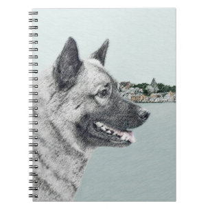 Norwegischer Elkhound bei Village Painting - Hunde Notizblock