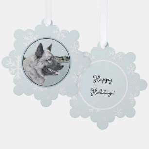Norwegischer Elkhound bei Village Painting - Hunde Ornament Karte
