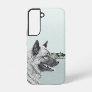 Norwegischer Elkhound bei Village Painting - Hunde Samsung Galaxy Hülle