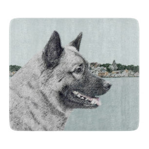 Norwegischer Elkhound bei Village Painting - Hunde Schneidebrett