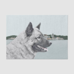 Norwegischer Elkhound bei Village Painting - Hunde Seidenpapier