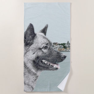 Norwegischer Elkhound bei Village Painting - Hunde Strandtuch