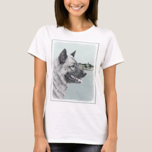 Norwegischer Elkhound bei Village Painting - Hunde T-Shirt