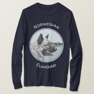 Norwegischer Elkhound bei Village Painting - Hunde T-Shirt