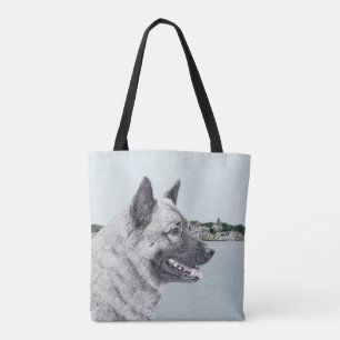 Norwegischer Elkhound bei Village Painting - Hunde Tasche