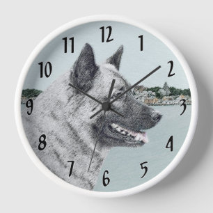 Norwegischer Elkhound bei Village Painting - Hunde Uhr
