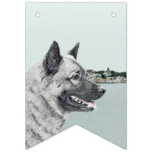 Norwegischer Elkhound bei Village Painting - Hunde Wimpelkette