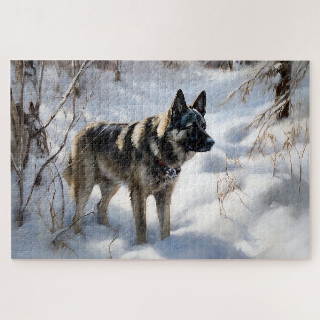 Norwegischer Elkhound lassen es Weihnachten schnei (Horizontal)