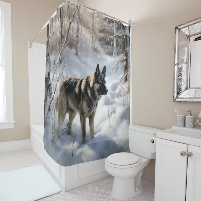 Norwegischer Elkhound lassen es Weihnachten schnei Duschvorhang (Beispiel)