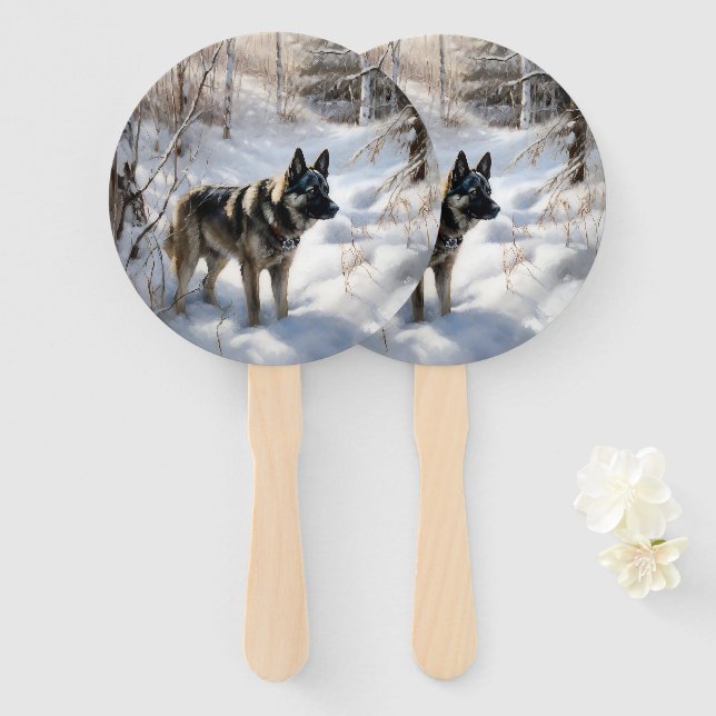 Norwegischer Elkhound lassen es Weihnachten schnei Fächer (Vorne und Hinten)