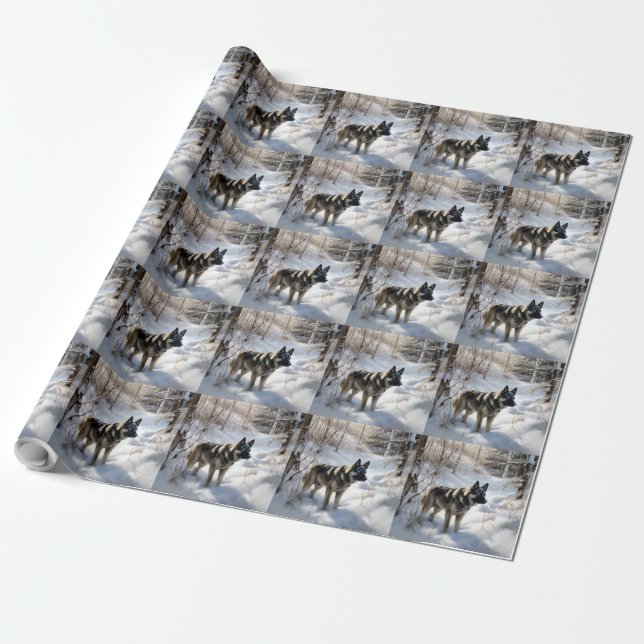 Norwegischer Elkhound lassen es Weihnachten schnei Geschenkpapier (Ungerollt)